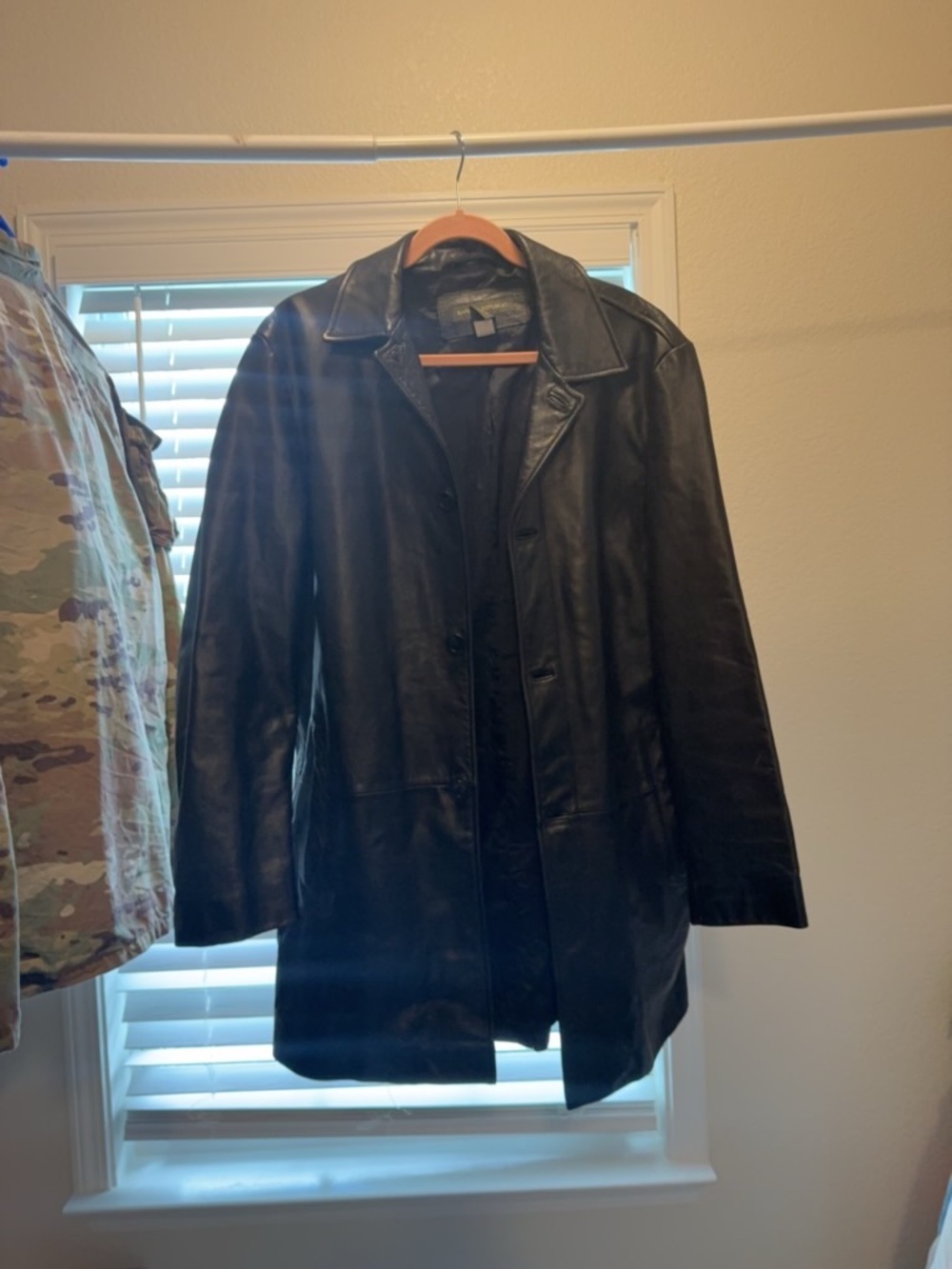 Banana Republic Men's Black Leather Trench Coat